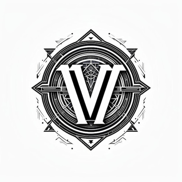 V letter monogram logo in black and white with tribal style