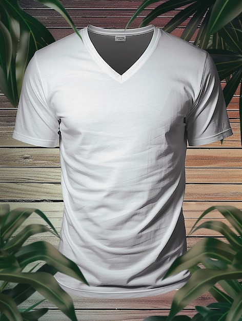 Photo v neck white t shirt mockup