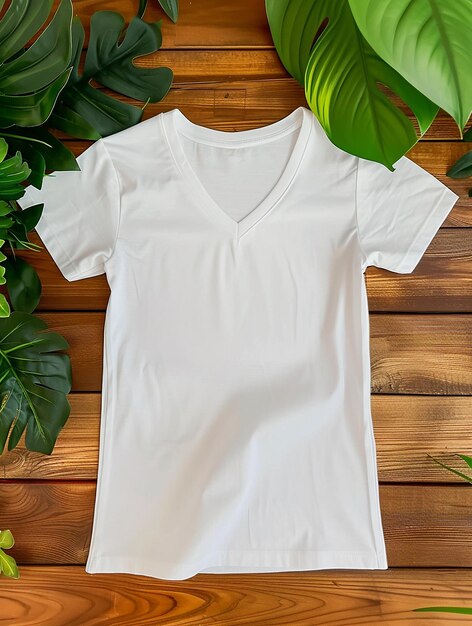 Photo v neck white t shirt mockup