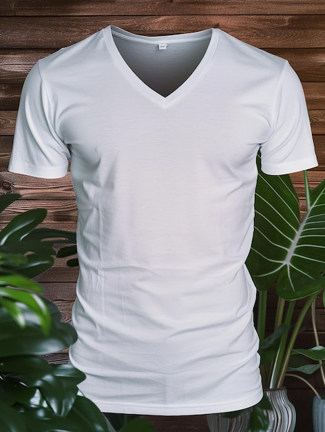 Photo v neck white t shirt mockup