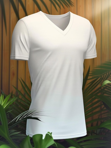 Photo v neck white t shirt mockup