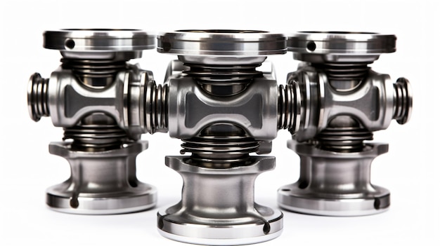 V8 engine pistons on a crankshaft front view isolate