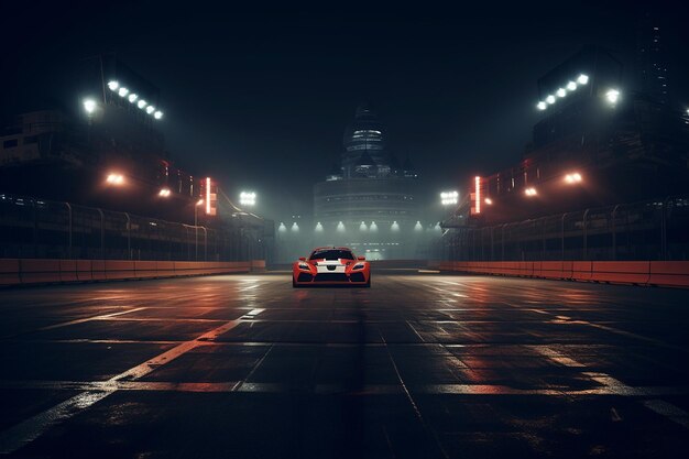 Vacant Motorsport Circuit under Moonlight