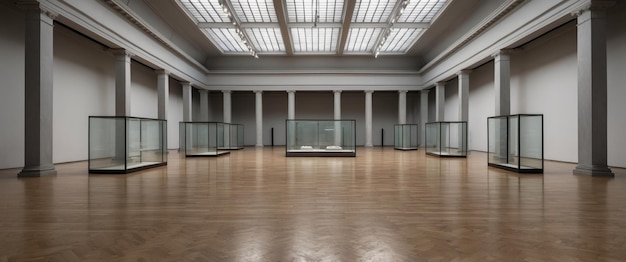 Photo a vacant museum hall with high ceilings showcasing a serene exhibition atmosphere