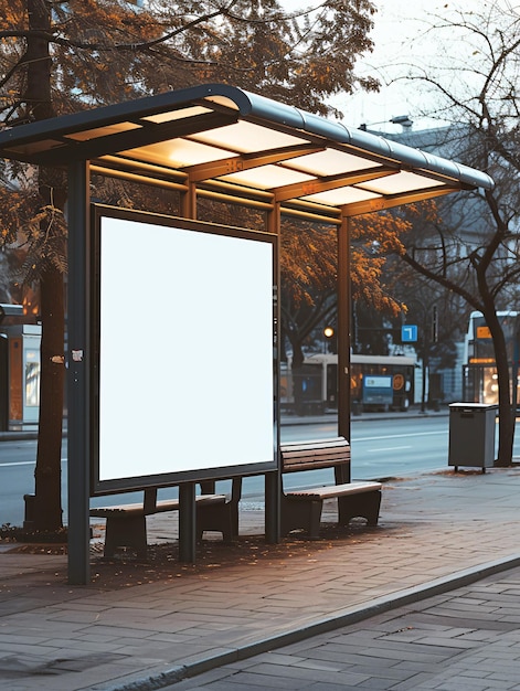 Vacant outdoor billboard mockup at bus station for promotional posters or banners