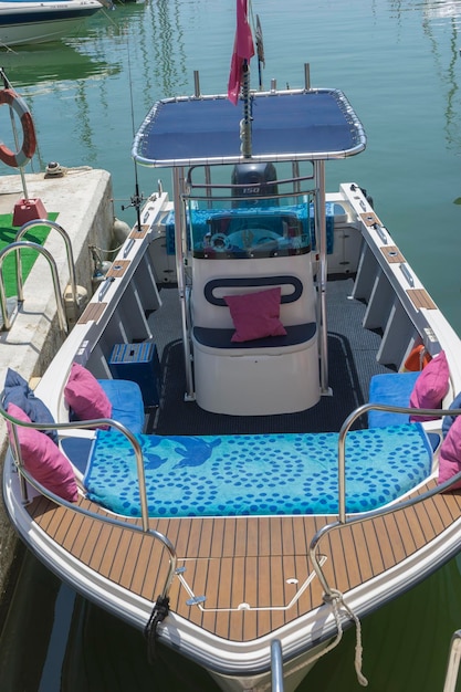 Vacation, luxury boats moored in Marbella, Spain city summer