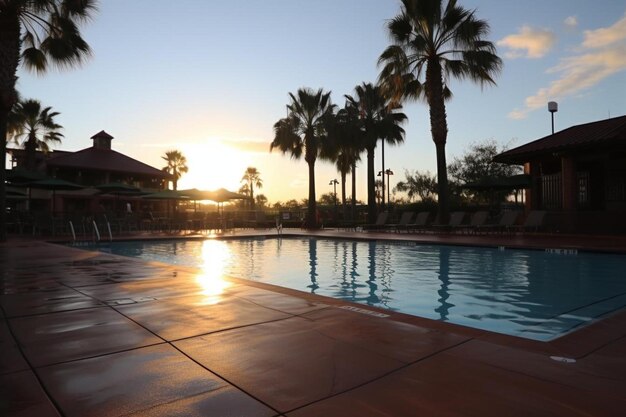 Vacation luxury resort with a swimming pool hammock and umbrellas