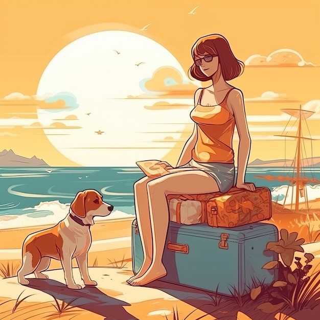 Vacation suitcase seaside sunny ai generated high quality illustration