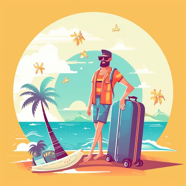 Vacation suitcase seaside sunny ai generated high quality illustration