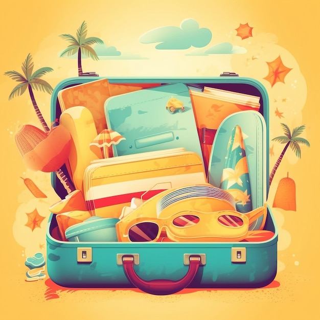 Vacation suitcase seaside sunny ai generated high quality illustration