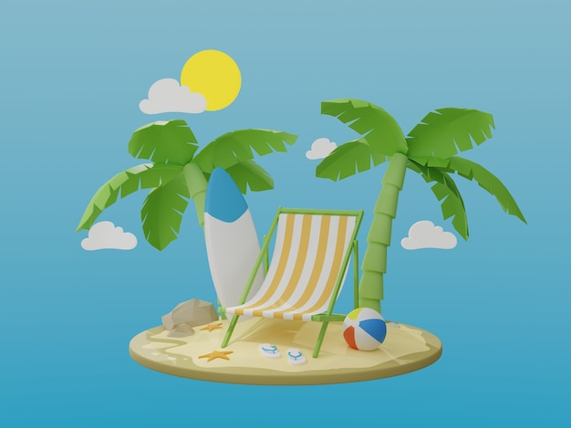 Vacation and travel concept. palm tree and beach chair on a paradise island