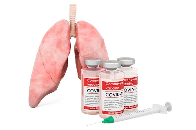 Vaccine and syringe with lungs 3D rendering