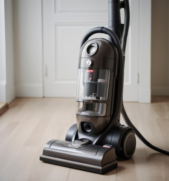 a vacuum cleaner sits on a wooden floor in a room