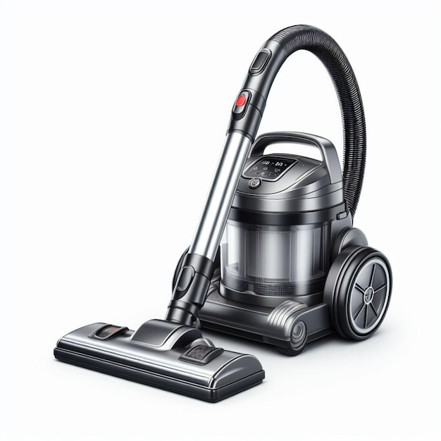 Photo a vacuum cleaner with a black handle and a red button isolated on white background