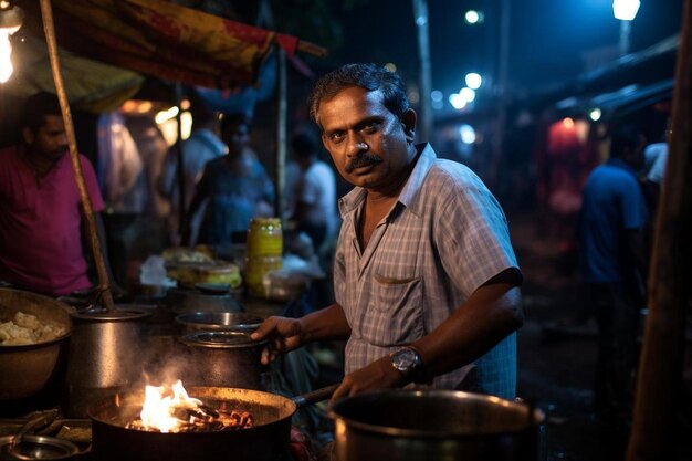 Photo vada pav on a classic indian food cart with a livel