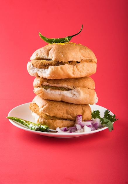 Vada Pav OR Wada Pao is a vegetarian roadside fast food dish from Maharashtra. Selective focus