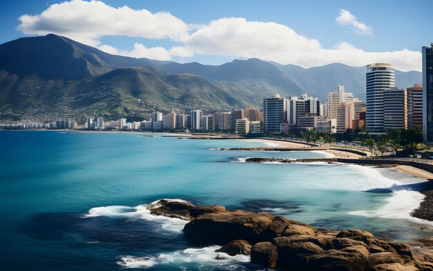 Valencia city beach aerial panoramic view