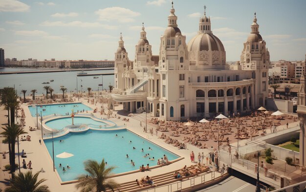 Valencia city beach aerial panoramic view