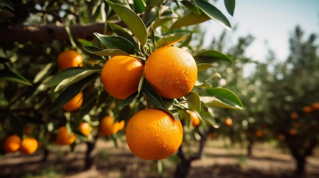 Valencia oranges on tree