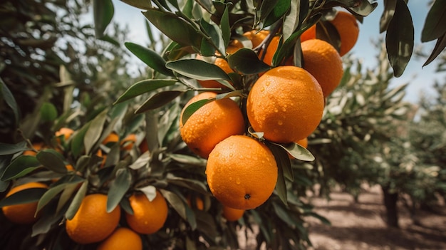 Valencia oranges on tree