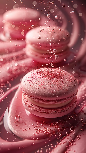 Valentaines day macaron in style of intricate texture megawave sparkling