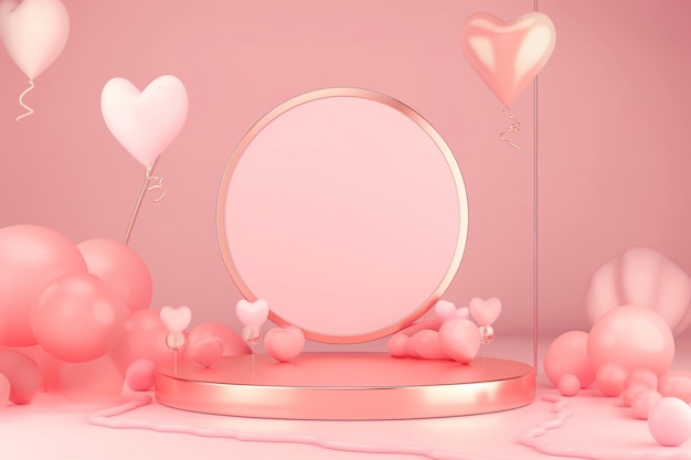 Valentine 3D background concept Minimal background mock up with pink background podium product stage studio 3d light display abstract stand award luxury geometry shape background Valentine