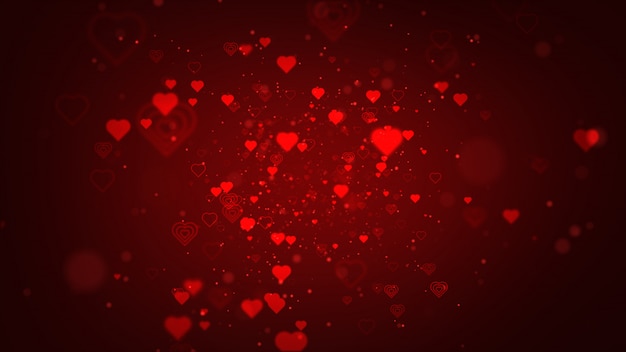 Valentine concept with red hearts shape flowing on red background