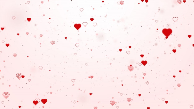 Valentine concept with red hearts shape flowing on red background.