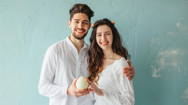 Valentine couple holding an egg