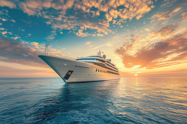 Valentine cruise on luxury liner in the ocean at sunrise for exclusive holiday travel