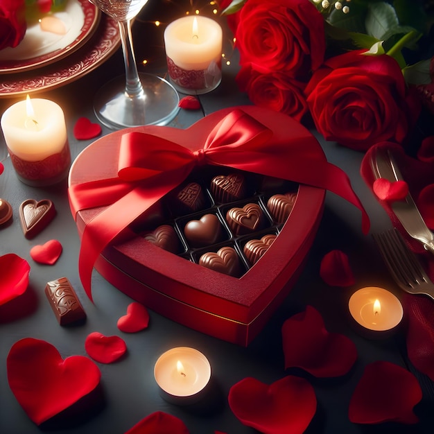 Valentine day background heart shape cake and candle dinner