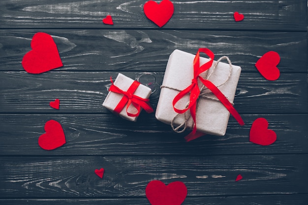 valentine day concept, presents  on wooden background