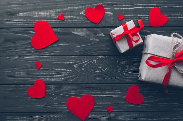 valentine day concept, presents  on wooden background