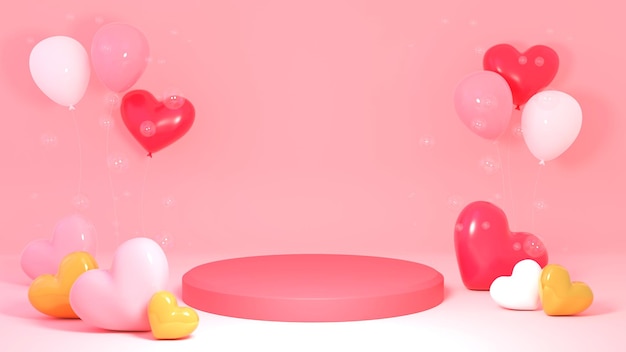 Valentine day gift box empty round Realistic stage podium Love holiday background