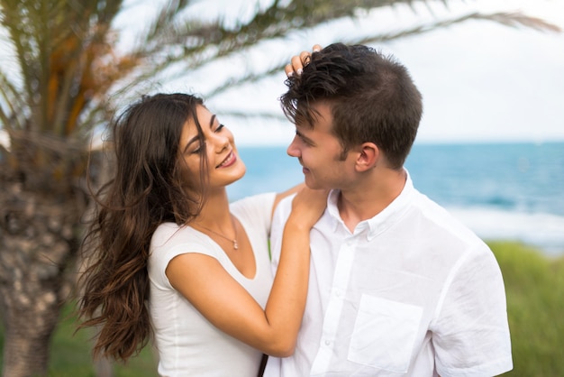 In valentine day Happy young couple at outdoors