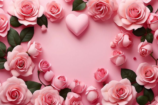 Valentine day pink hearts on pink rose background