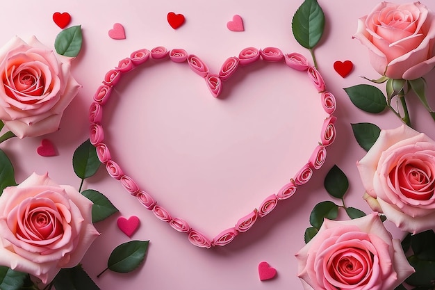 Valentine day pink hearts on pink rose background