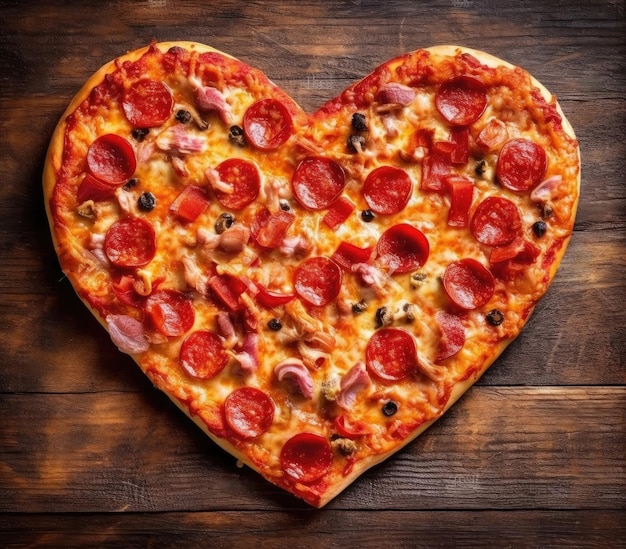 Valentine Day pizza or restaurant concept love shape pizza isolated on red background concept of valentine day love food pizza day