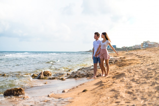 In valentine day Young couple at outdoors walking