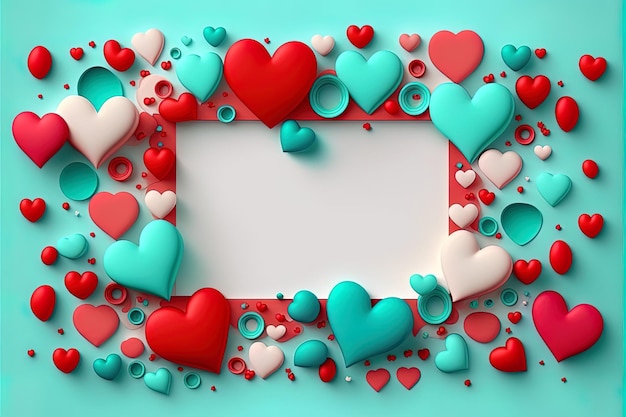 Valentine frame and banner Red blue cyan pink decoration flat lay romantic Love and valentine day concept Generative AI