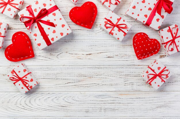 Valentine gift in holiday decoration, copyspace 