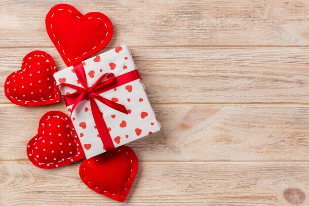 Valentine gift in holiday decoration, copyspace 