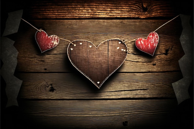 Valentine heart banner on rustic wooden background creative digital illustration painting