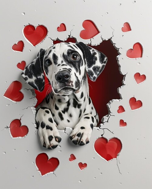 Photo valentine heart dalmatian paws break background image