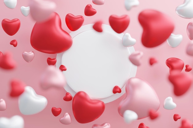 Valentine heart shape frame background 3d rendering