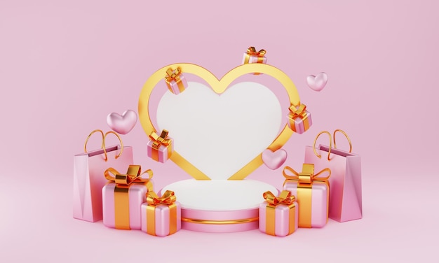 Valentine Podium 3D Illustration Suitable for Romantic Decorations