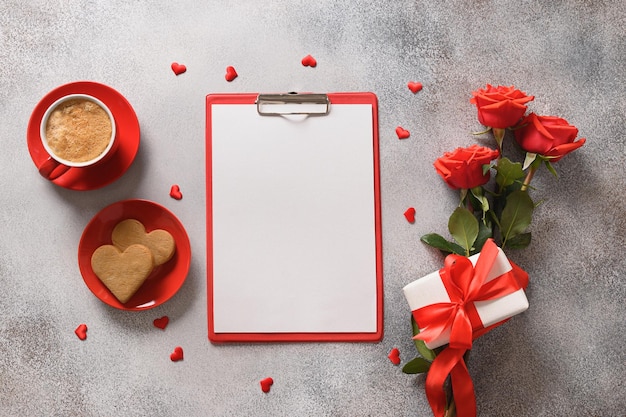 Valentine's card with red roses romantic gift blank for love letter