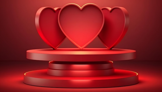 Valentine's day background, stage podium decorated with heart-shaped lighting