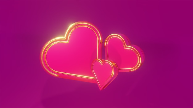 Valentine's day background with 3d hearts on purple background.  Romantic design with realistic decorative objects