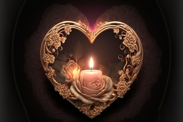 Valentine's Day background with candlelight rose heart card